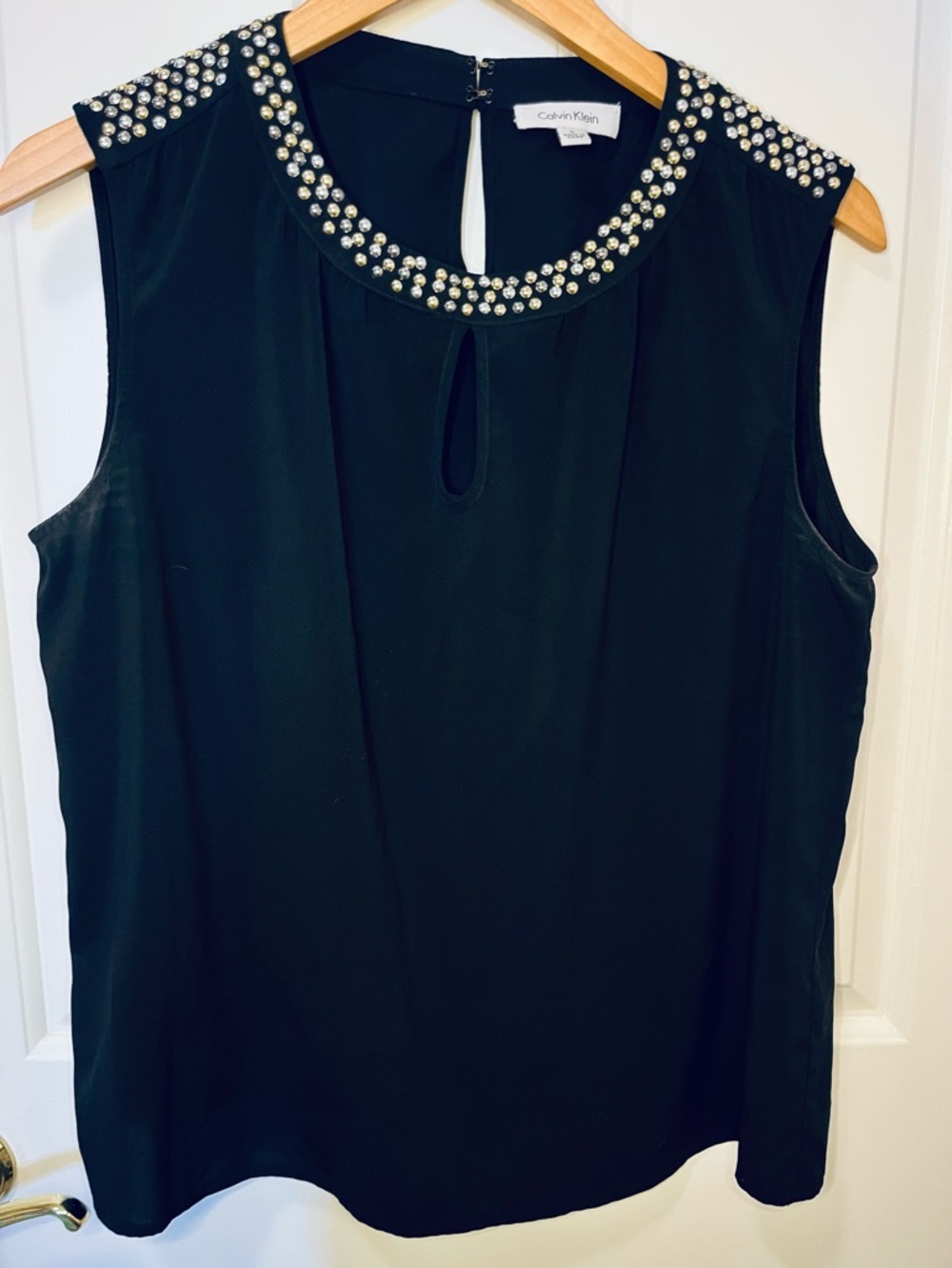 Calvin Klein Black Embellished Sleeveless Top Sz L